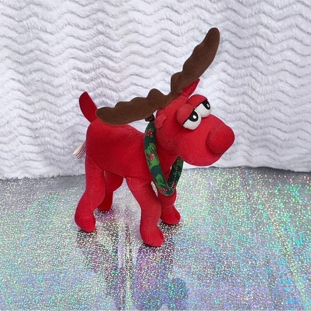 Red Felt Reindeer Plush 8" X 9" Wreath Free Standing Stuffed Reindeer Animal